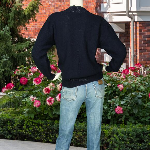 Vintage College Point  V Neck Knit USA Made Blue Sweater L - Picture 3 of 6